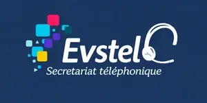 logo fond bleu de l'entreprise Evstel, sécrétariat téléphonique